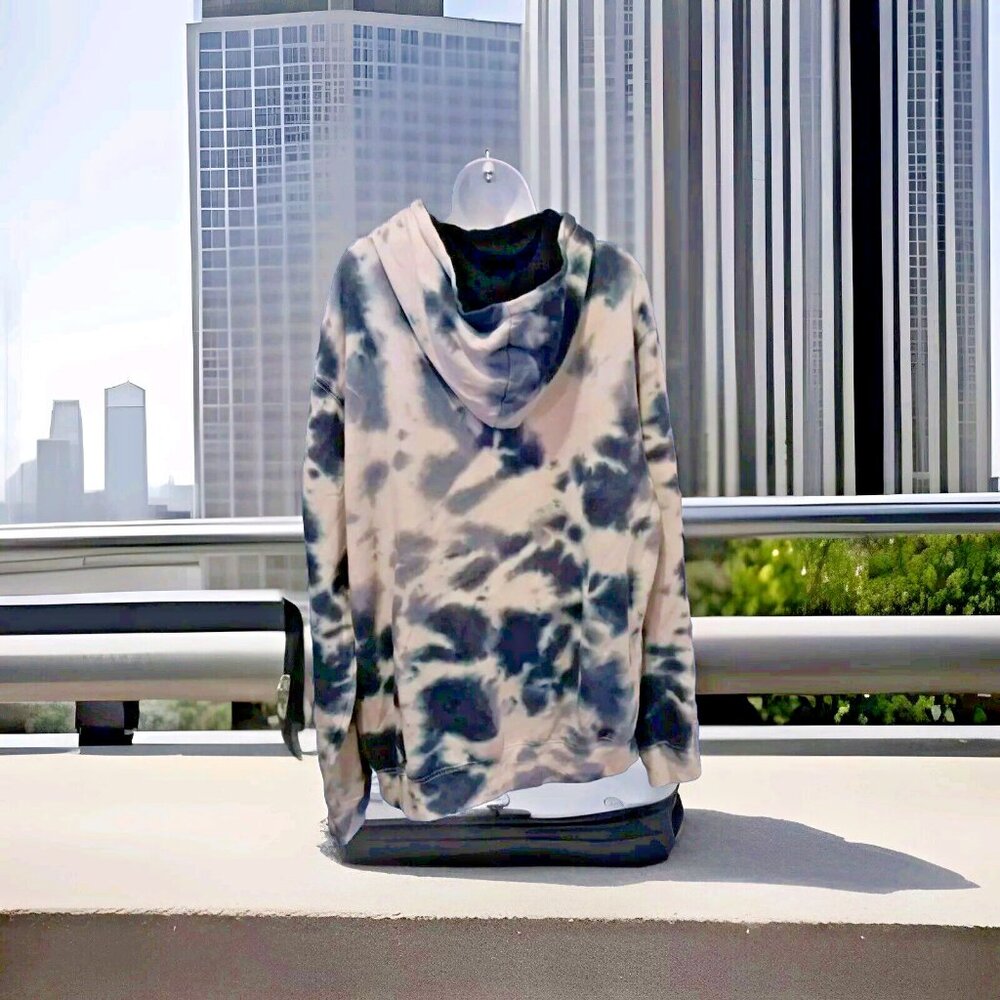 Monument Tie Dye Hoodie Pullover Womens Large White Black Jacket w Front Pocket‎